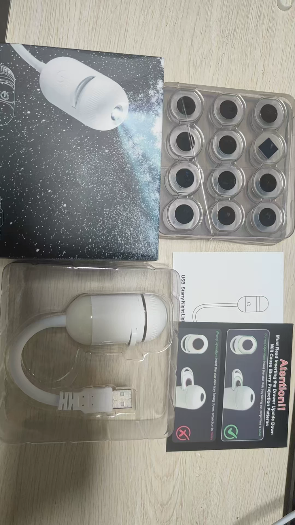 2-in-1 Mini Galaxy Star Projector with 12 HD Projection Discs, USB Powered, 360° Adjustable Night Light for Kids & Adults (White)